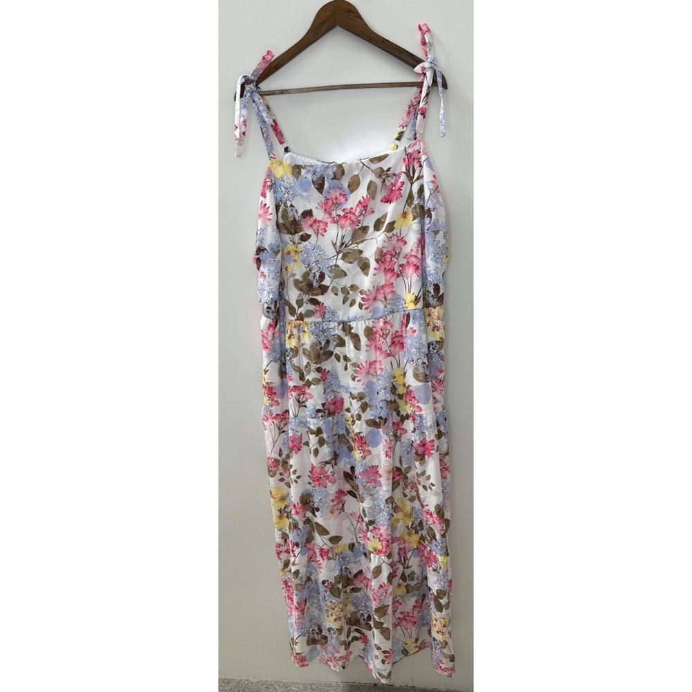 Lane Bryant Floral Maxi Dress Tiered Tie Strap Pockets Lined Plus Size 24 Summer - Picture 2 of 15